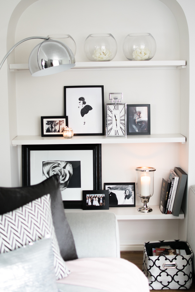 Living room candle lit shelf